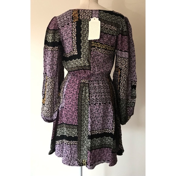 Band of Gypsies • S • Long Puff Sleeve Tie Front Mini Floral Print Dress - Picture 3 of 5